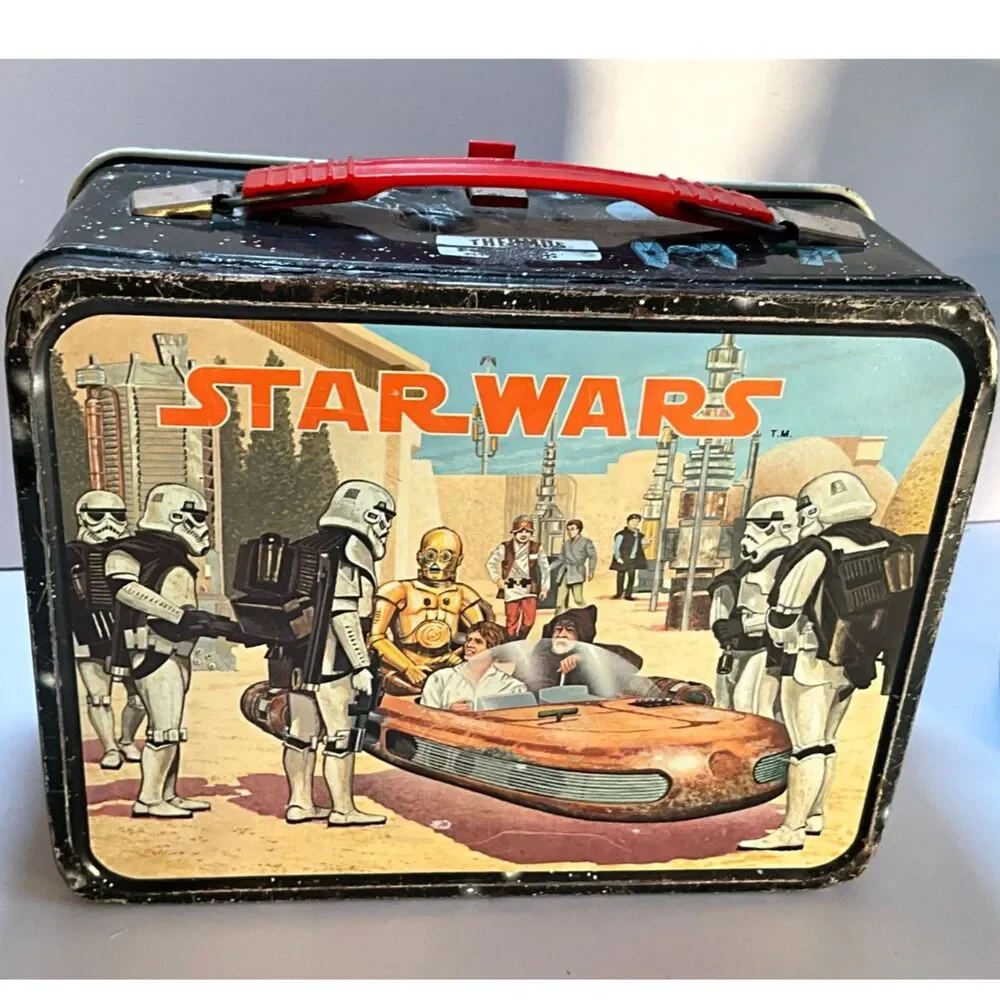 1977 Star Wars Lunch Box Darth Vader Princess Leah Luke Skywalker with thermos